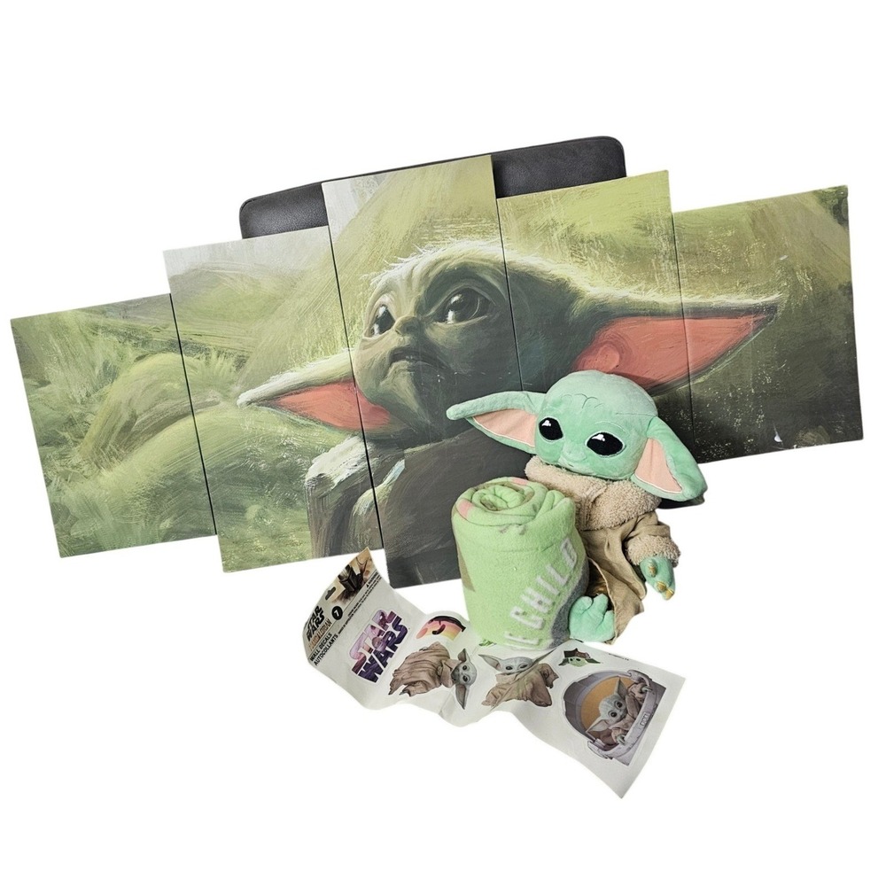 Star Wars The Mandalorian Baby Yoda 5 Panel Canvas‎ Art Plush Blanket Decals